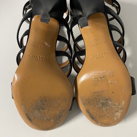Givenchy Black Leather Kali Strappy Sandal Cage T Strap Open Toe Slim He… - Picture 7 of 9